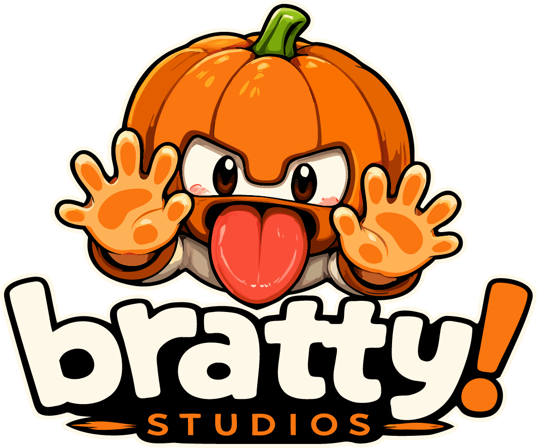 Bratty! Studios pumpkin mascot and logo